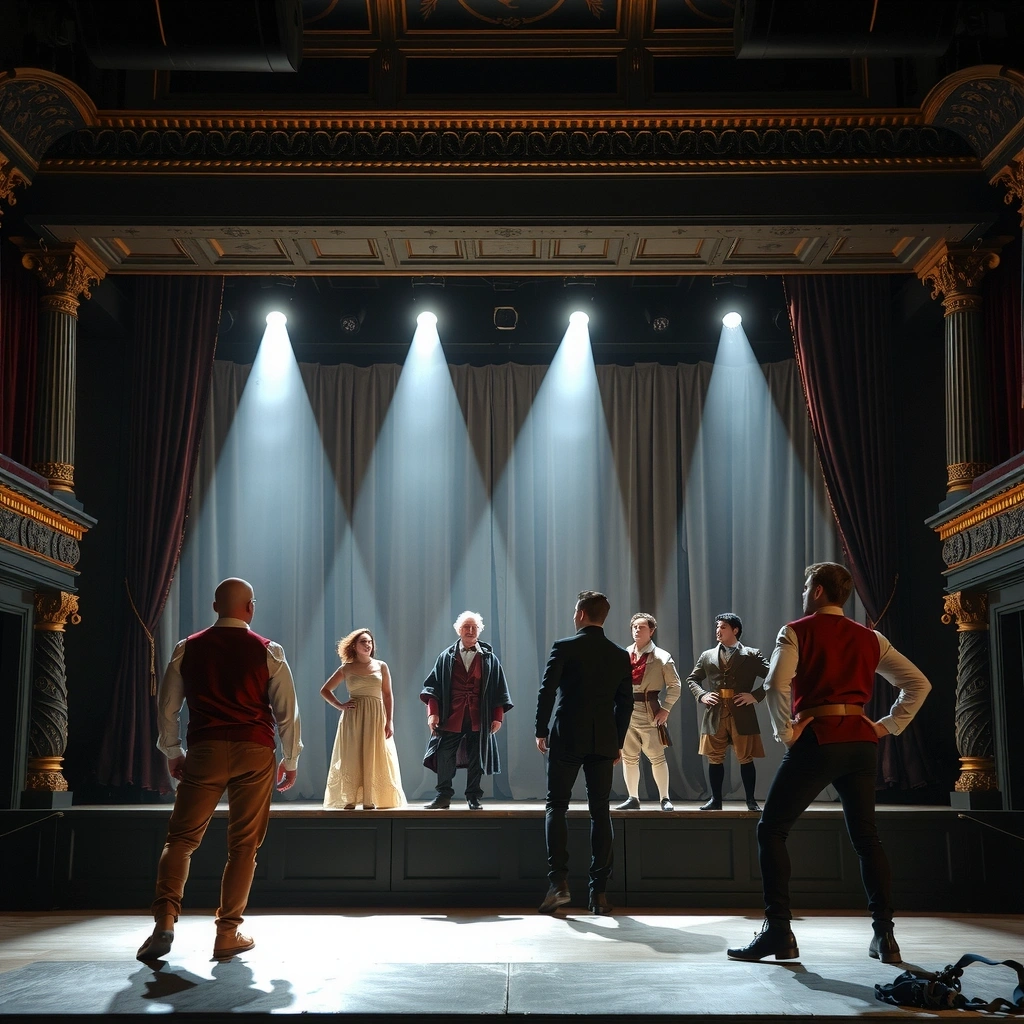 Attori teatrali su un palco storico