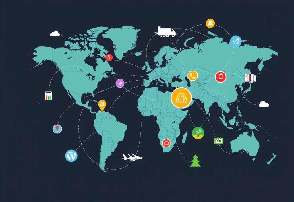 Mappa concettuale interconnessa che rappresenta diversi settori economici