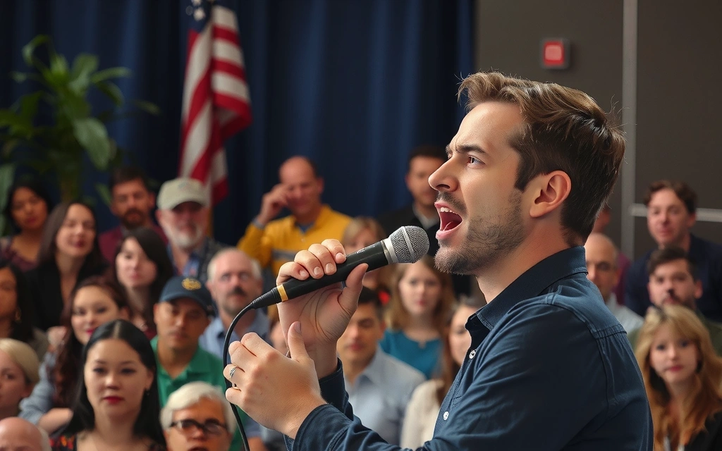 Persona che parla in un microfono