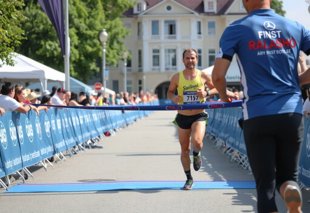 Atleta che taglia il traguardo di una maratona