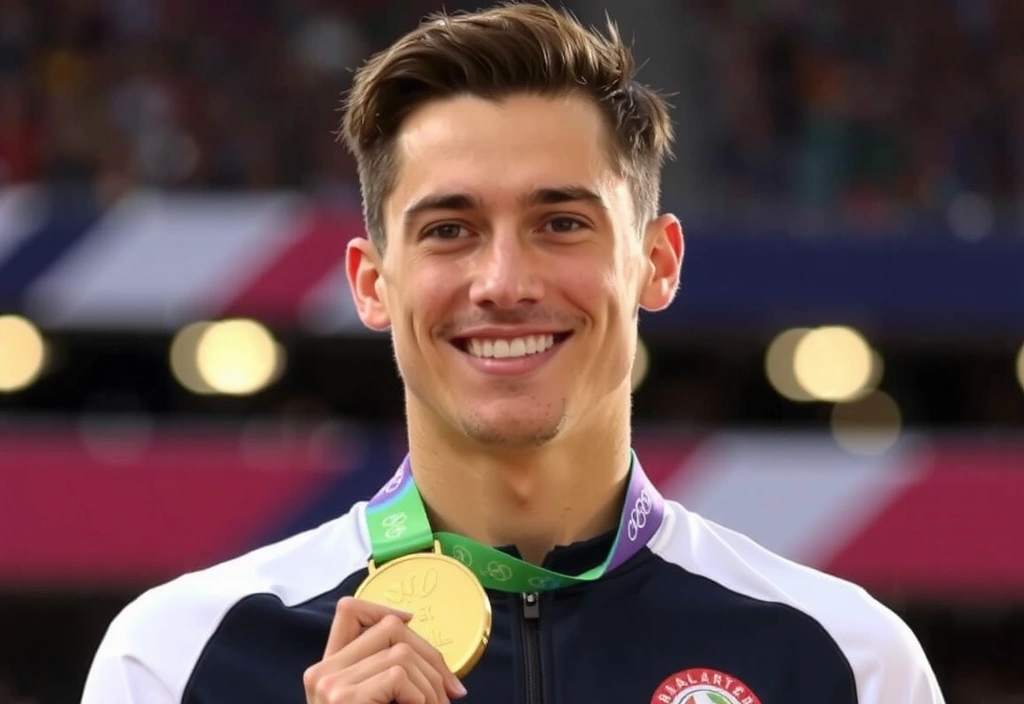 Atleta olimpico che indossa una medaglia d'oro