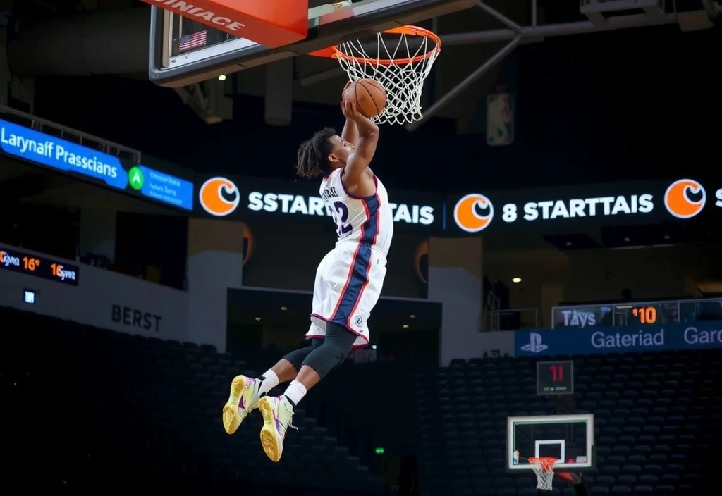 Cestista che schiaccia a canestro